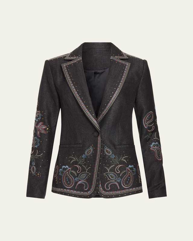 Laura Embroidered Denim Blazer